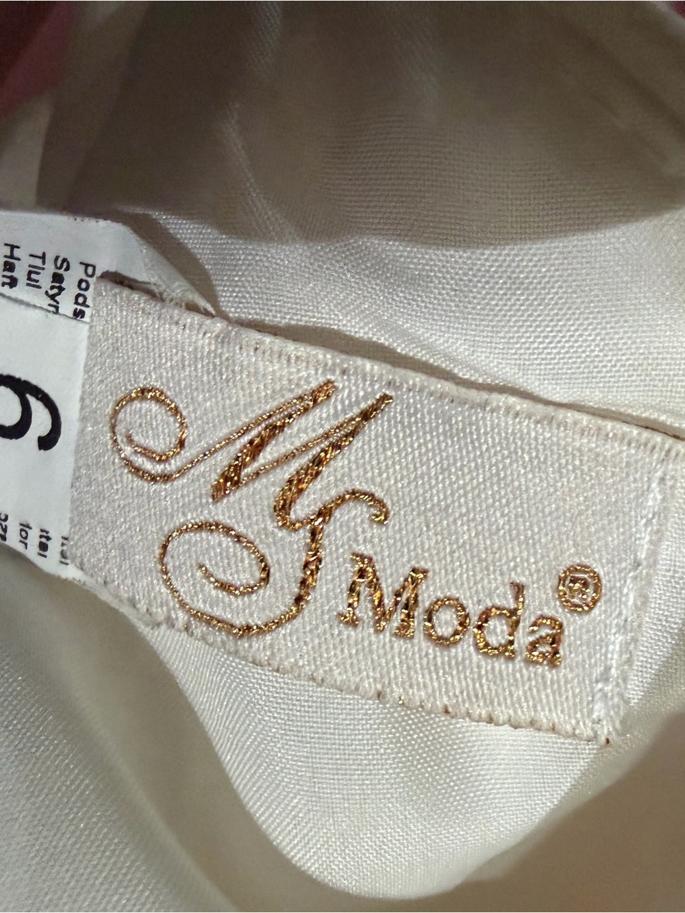 Brand New MS Designer Moda Women White Satin Dress with Gold Embroidered Logo